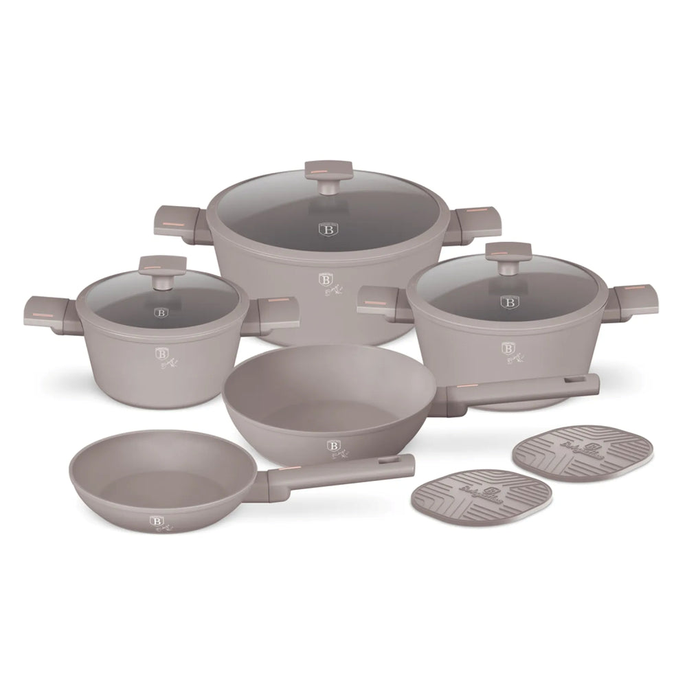 Berlinger Haus Pannenset Taupe 7-Delig - Kookpan ø 20, 24, 28 cm & Koekenpan ø 20, 24 cm - geschikt voor alle warmtebronnen