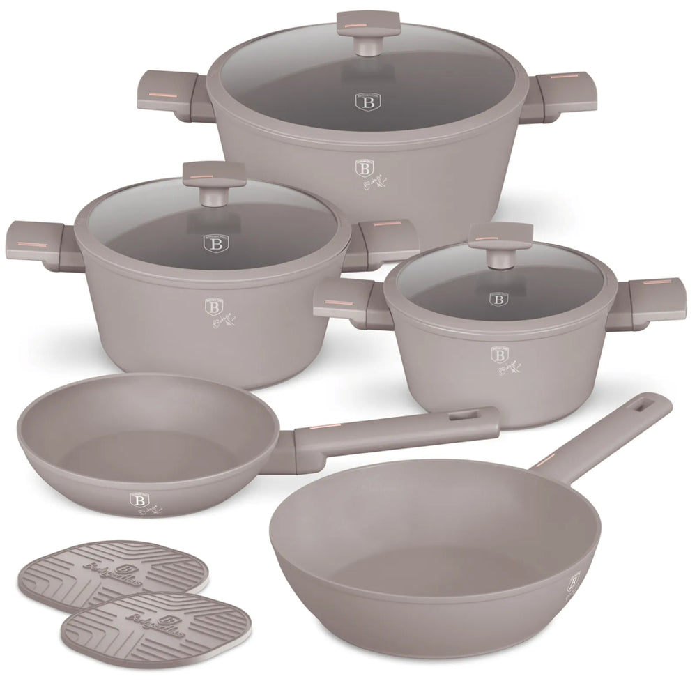 Berlinger Haus Pannenset Taupe 7-Delig - Kookpan ø 20, 24, 28 cm & Koekenpan ø 20, 24 cm - geschikt voor alle warmtebronnen