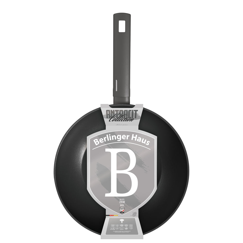 BerlingerHaus Wokpan Mat Antraciet ø 28 cm - geschikt voor alle warmtebronnen - standaard anti-aanbaklaag