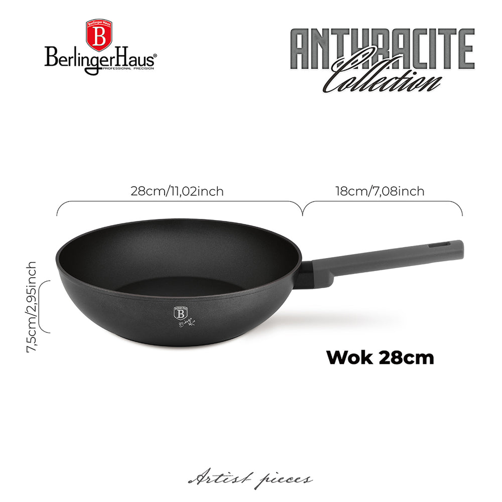 BerlingerHaus Wokpan Mat Antraciet ø 28 cm - geschikt voor alle warmtebronnen - standaard anti-aanbaklaag