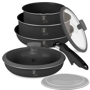 BerlingerHaus Pannenset Click-it Mat Antraciet 6-delig - Kookpan ø 16 & 20 cm, Koekenpan ø 20 & 24 cm - geschikt voor alle warmtebronnen