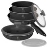 BerlingerHaus Pannenset Click-it Mat Antraciet 6-delig - Kookpan ø 16 & 20 cm, Koekenpan ø 20 & 24 cm - geschikt voor alle warmtebronnen