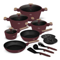 Berlinger Haus Pannenset Nordic Mat Bordeaux 11-Delig - Kookpan ø 20, 24, 28 cm, Koekenpan ø 24, 28 cm & Steelpan ø 16 cm - Geschikt voor alle warmtebronnen