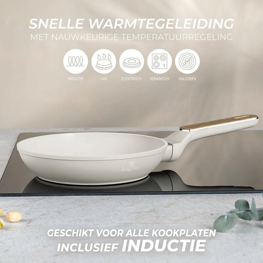 Berlinger Haus Koekenpannenset Nordic Mat Crème 3-Delig - ø 20, 24 & 28 cm - geschikt voor alle warmtebronnen - standaard anti-aanbaklaag