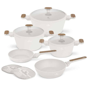 Berlinger Haus Pannenset Nordic Mat Crème 7-Delig - Kookpan ø 20, 24, 28 cm & Koekenpan ø 20, 24 cm - geschikt voor alle warmtebronnen
