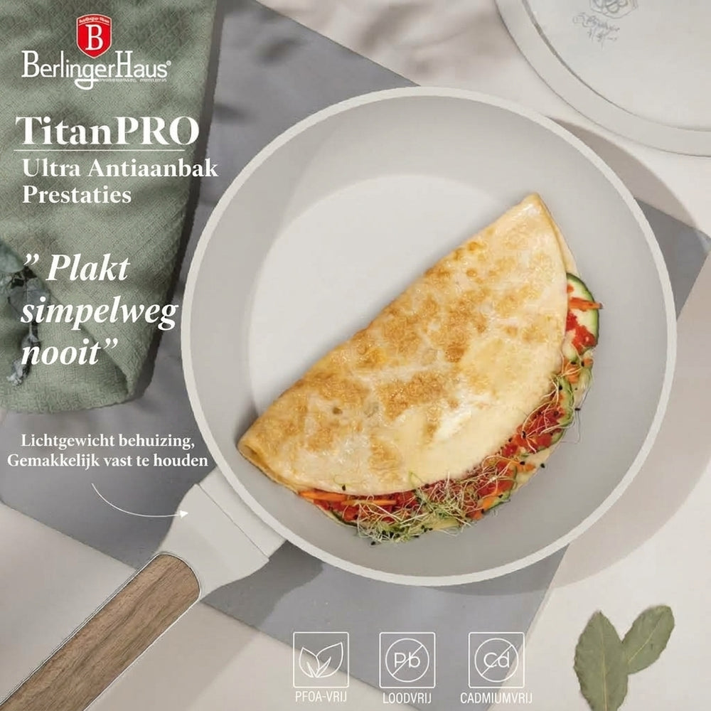 Berlinger Haus Pannenset Nordic Mat Crème 7-Delig - Kookpan ø 20, 24, 28 cm & Koekenpan ø 20, 24 cm - geschikt voor alle warmtebronnen