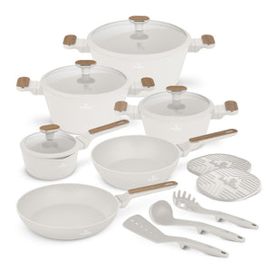 Berlinger Haus Pannenset Nordic Mat Crème 11-Delig - Kookpan ø 20, 24, 28 cm, Koekenpan ø 24, 28 cm & Steelpan ø 16 cm - geschikt voor alle warmtebronnen