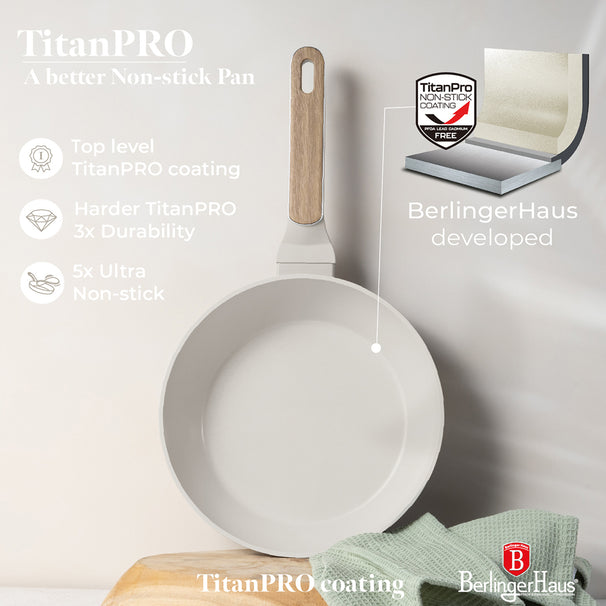Berlinger Haus Pannenset Nordic Mat Crème 11-Delig - Kookpan ø 20, 24, 28 cm, Koekenpan ø 24, 28 cm & Steelpan ø 16 cm - geschikt voor alle warmtebronnen