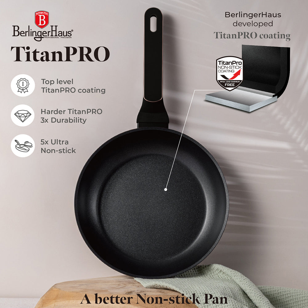 Berlinger Haus Koekenpan Zwart Rosègoud ø 24 cm - geschikt voor alle warmtebronnen - standaard anti-aanbaklaag