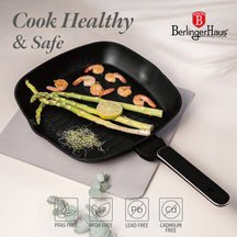 Berlinger Haus Grillpan Zwart Rosègoud 28 x 28 cm - geschikt voor alle warmtebronnen - standaard anti-aanbaklaag