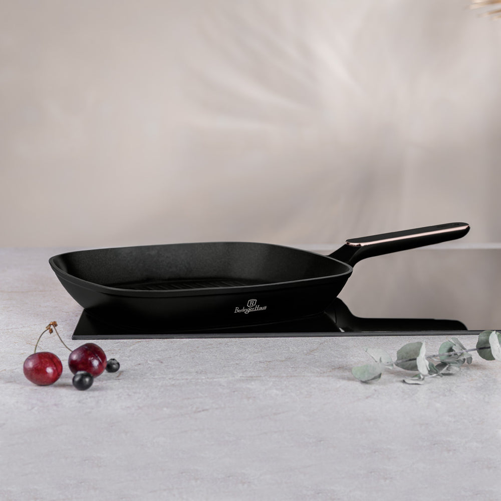Berlinger Haus Grillpan Zwart Rosègoud 28 x 28 cm - geschikt voor alle warmtebronnen - standaard anti-aanbaklaag