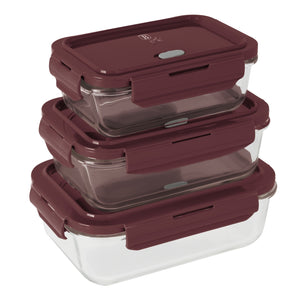 BerlingerHaus Glazen Vershoudbakjes Mat Bordeaux - 3-delig - 570 ml, 840 ml & 1.18 Liter