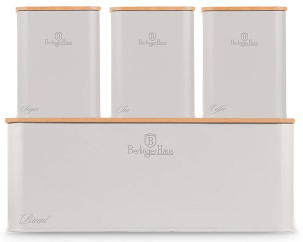 Berlinger Haus Broodtrommel / Brooddoos met Voorraadbussen Mat Crème - 4-delig