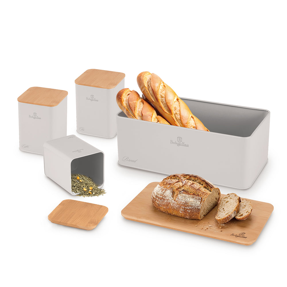 Berlinger Haus Broodtrommel / Brooddoos met Voorraadbussen Mat Crème - 4-delig