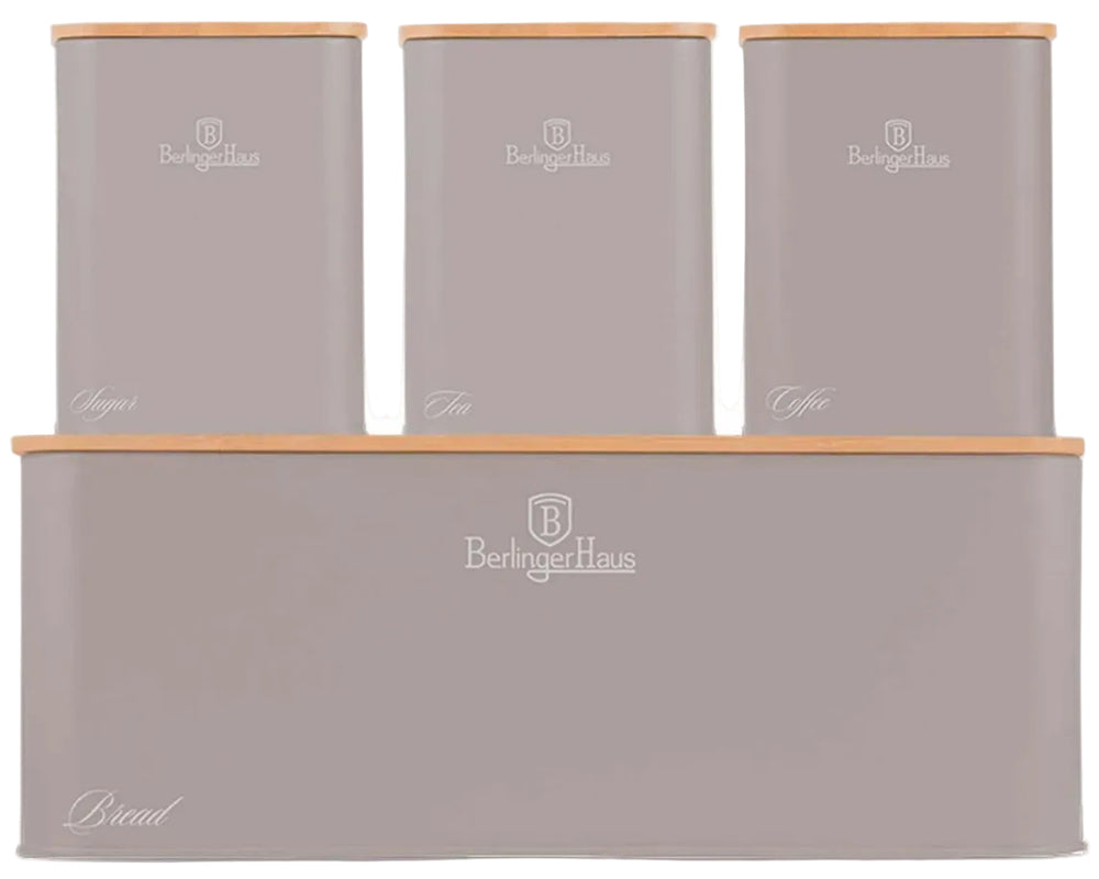 Berlinger Haus Broodtrommel / Brooddoos met Voorraadbussen Taupe - 4-delig