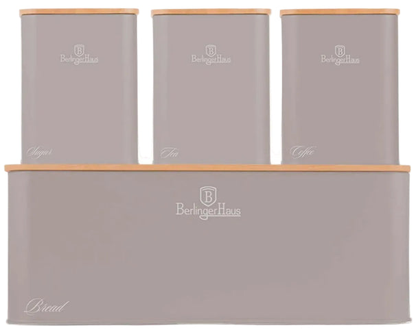 Berlinger Haus Broodtrommel / Brooddoos met Voorraadbussen Taupe - 4-delig