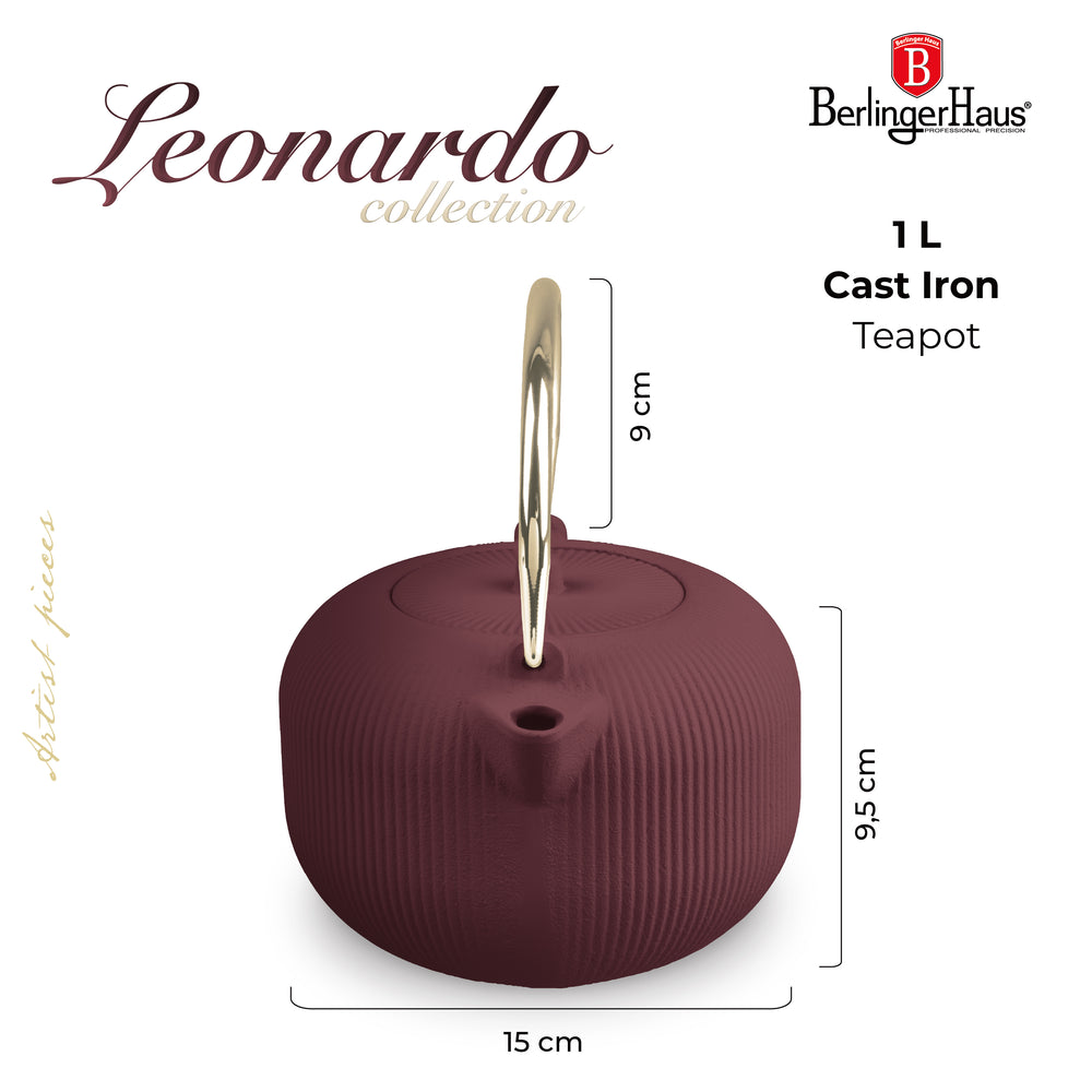 BerlingerHaus Theepot met RVS Filter - Gietijzer Mat Bordeaux - 1 Liter