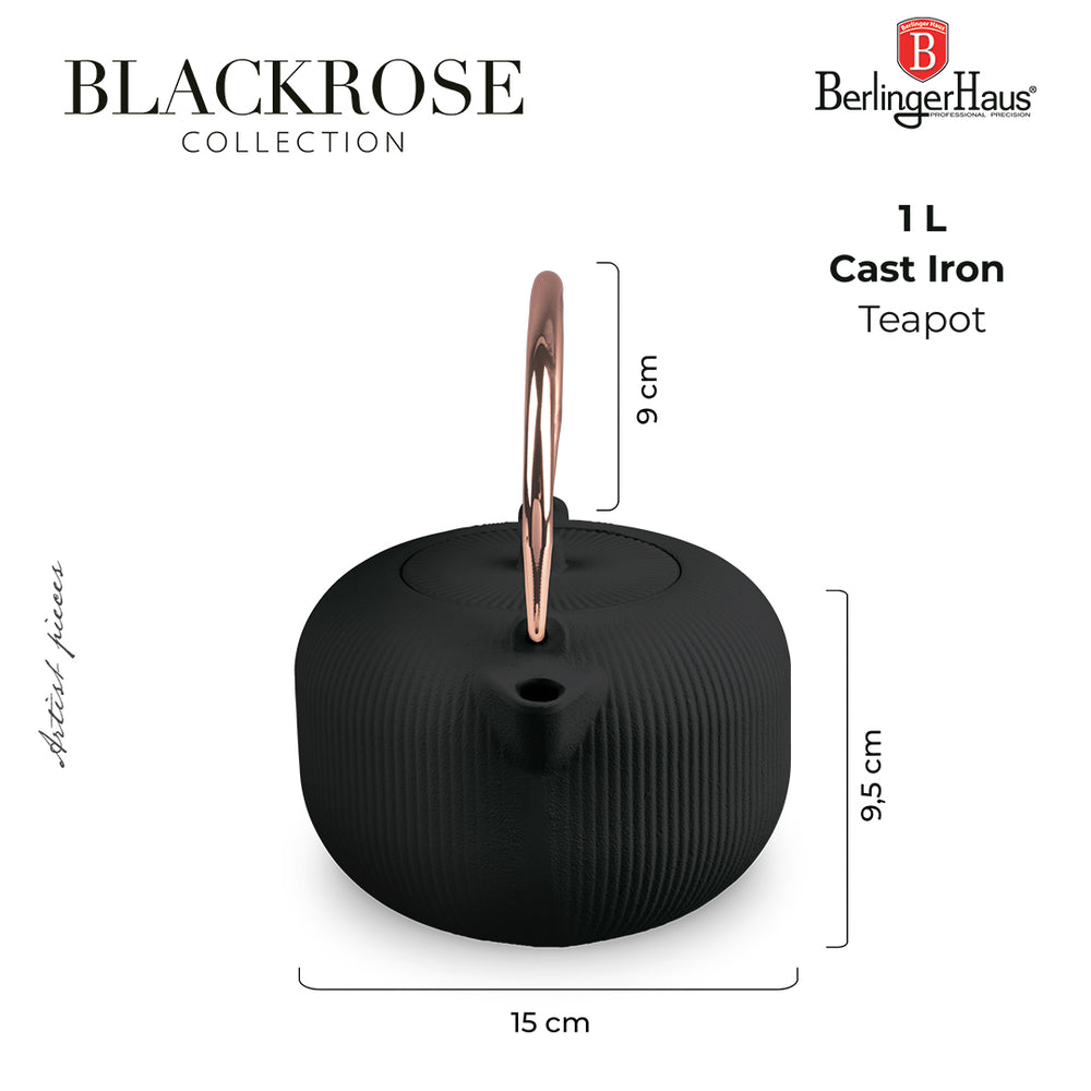 Berlinger Haus Theepot met RVS Filter - Gietijzer Zwart Roségoud - 1 Liter