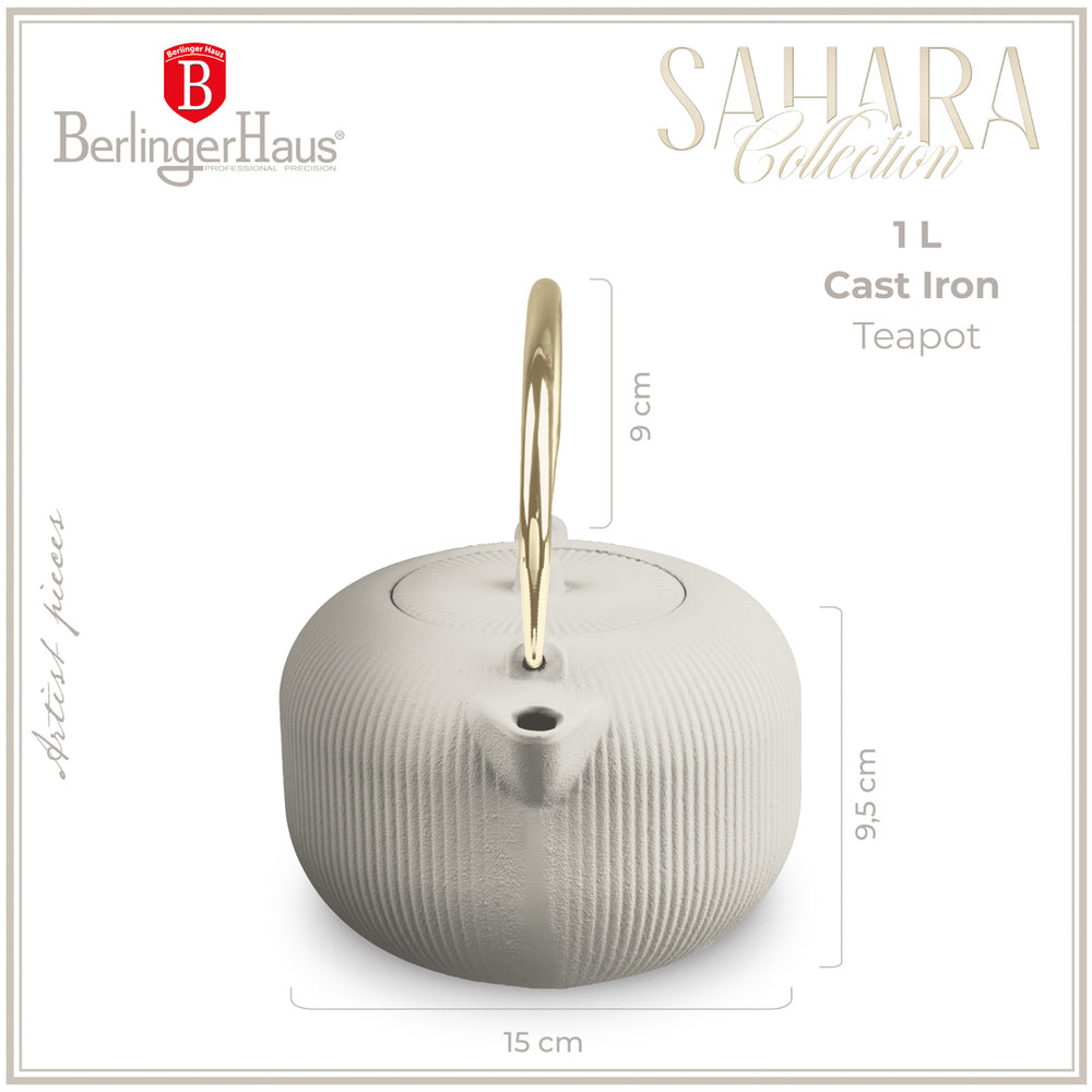 Berlinger Haus Theepot met RVS Filter - Gietijzer Mat Crème - 1 Liter