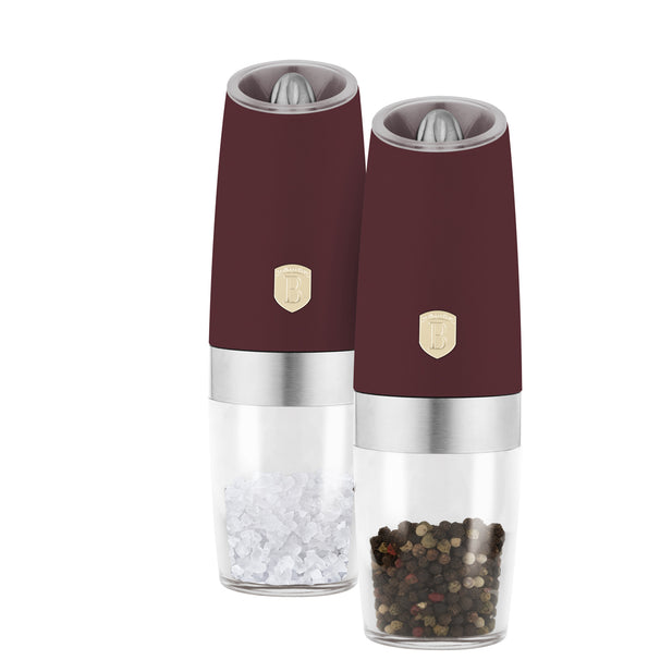 BerlingerHaus Elektrische Peper- en Zoutmolen Set Gravity Mat Bordeaux - Keramische Molen - 2-Delig