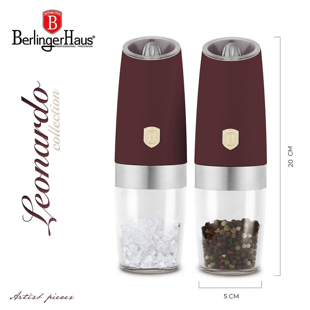 BerlingerHaus Elektrische Peper- en Zoutmolen Set Gravity Mat Bordeaux - Keramische Molen - 2-Delig