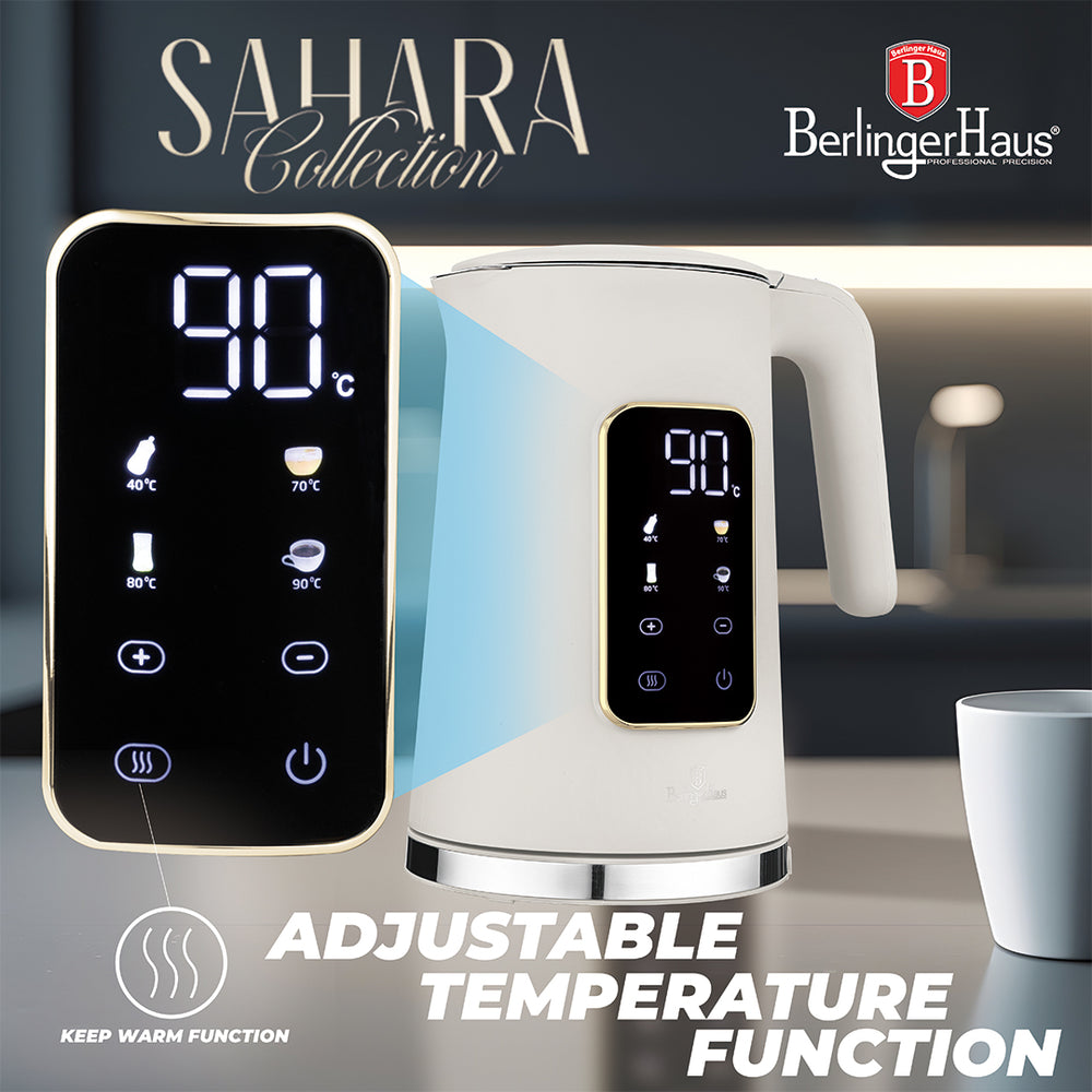 Berlinger Haus Waterkoker Digitaal Mat Crème - Temperatuurinstelling - 1.7 Liter - 2200W
