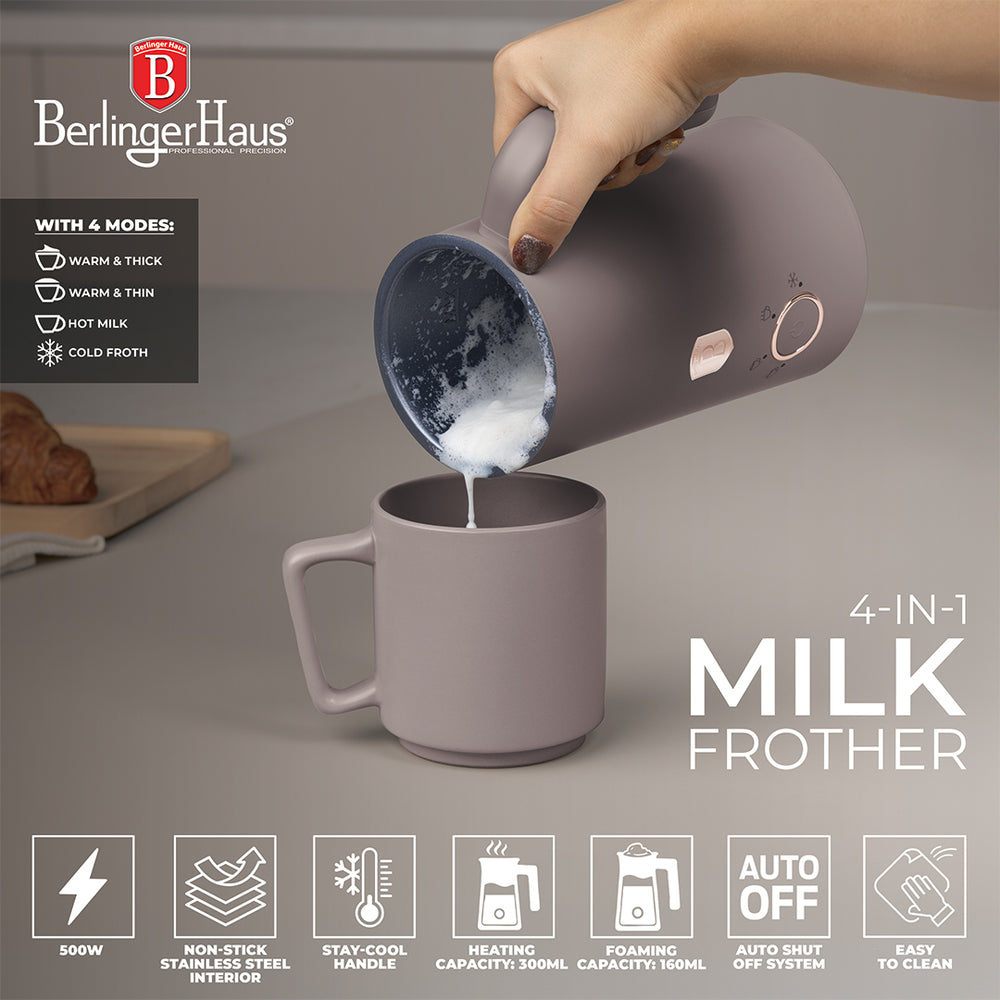 Berlinger Haus Elektrische Melkopschuimer 4-in-1 Taupe - 160 ml