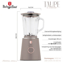 Berlinger Haus Blender Taupe - Glazen Kan - 1.5 Liter - 1000W