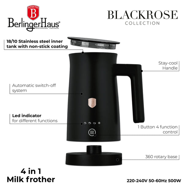 Berlinger Haus Elektrische Melkopschuimer 4-in-1 Zwart Roségoud - 160 ml