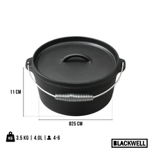 Blackwell Dutch oven / Braadpan met deksel - Gietijzer - ø 25 cm / 4 Liter - zonder anti-aanbaklaag