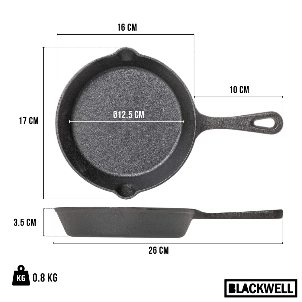 Blackwell Koekenpan Skillet Gietijzer ø 16 cm - geschikt voor alle warmtebronnen - zonder anti-aanbaklaag
