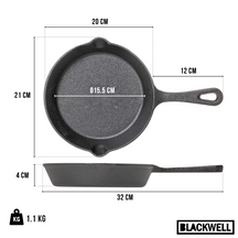 Blackwell Koekenpan Skillet Gietijzer ø 20 cm - geschikt voor alle warmtebronnen - zonder anti-aanbaklaag