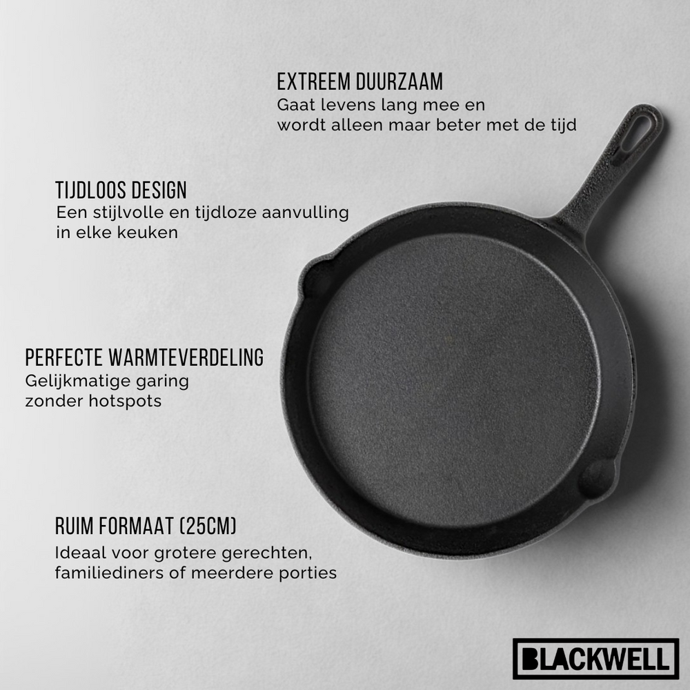 Blackwell Koekenpan Skillet Gietijzer ø 25 cm - geschikt voor alle warmtebronnen - zonder anti-aanbaklaag