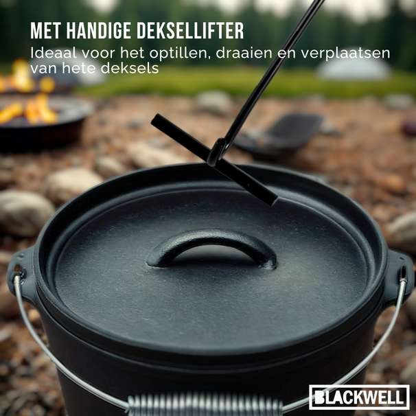 Blackwell Dutch Oven BBQ Gietijzer Set 4-Delig - Braadpan + Lifter, Koekenpan ø 20 cm & Grillplaat ø 30 cm - geschikt voor alle warmtebronnen - zonder anti-aanbaklaag