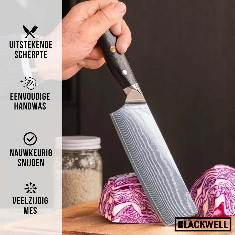 Blackwell Messenset (Koksmes + Groentemes / Nakirimes) - Japanse stijl - 67 lagen damaststaal - VG10 - 2-delig