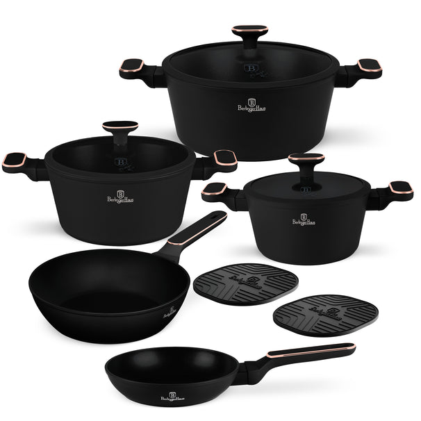 Berlinger Haus Pannenset  Zwart Roségoud 7-Delig - Kookpan ø 20, 24, 28 cm & Koekenpan ø 20, 24 cm - geschikt voor alle warmtebronnen