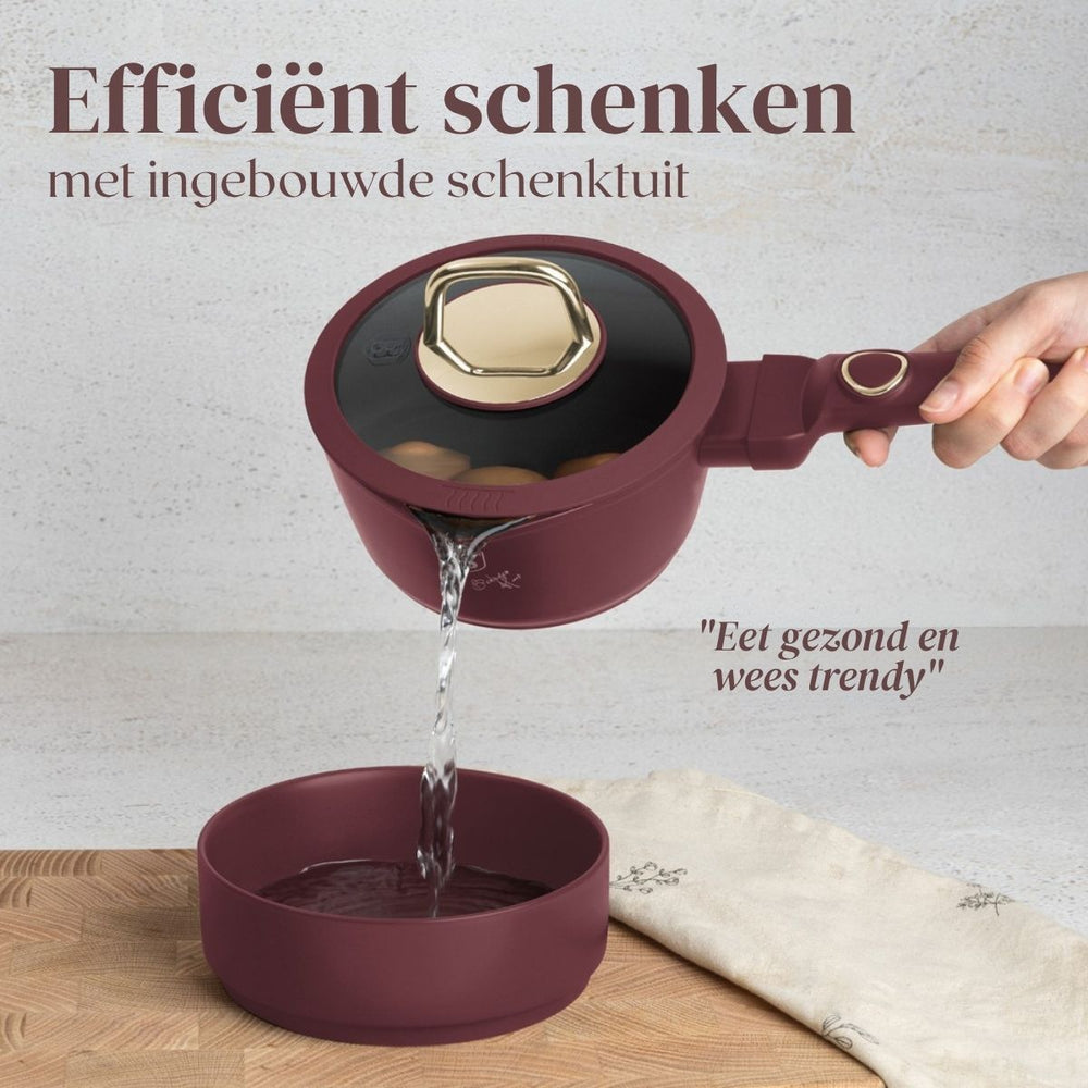 Berlinger Haus Pannenset Mat Bordeaux 11-Delig - Kookpan ø 20, 24, 28 cm, Koekenpan ø 24, 28 cm & Steelpan ø 16 cm - geschikt voor alle warmtebronnen