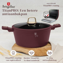 Berlinger Haus Pannenset Mat Bordeaux 11-Delig - Kookpan ø 20, 24, 28 cm, Koekenpan ø 24, 28 cm & Steelpan ø 16 cm - geschikt voor alle warmtebronnen