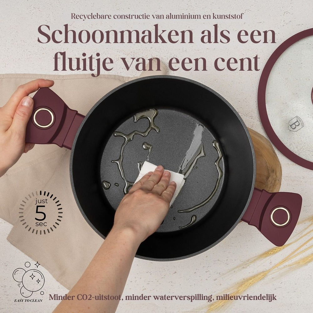 Berlinger Haus Pannenset Mat Bordeaux 11-Delig - Kookpan ø 20, 24, 28 cm, Koekenpan ø 24, 28 cm & Steelpan ø 16 cm - geschikt voor alle warmtebronnen