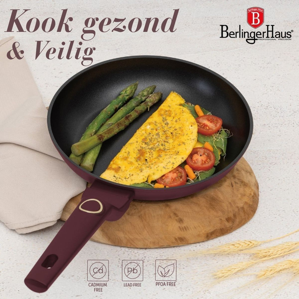 Berlinger Haus Pannenset Mat Bordeaux 11-Delig - Kookpan ø 20, 24, 28 cm, Koekenpan ø 24, 28 cm & Steelpan ø 16 cm - geschikt voor alle warmtebronnen