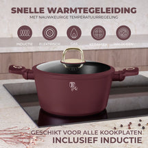 Berlinger Haus Pannenset Mat Bordeaux 11-Delig - Kookpan ø 20, 24, 28 cm, Koekenpan ø 24, 28 cm & Steelpan ø 16 cm - geschikt voor alle warmtebronnen