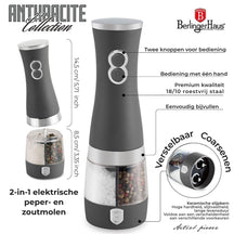 Berlinger Haus Elektrische Peper- en Zoutmolen Mat Antraciet - 2-in-1 - Keramische Molen