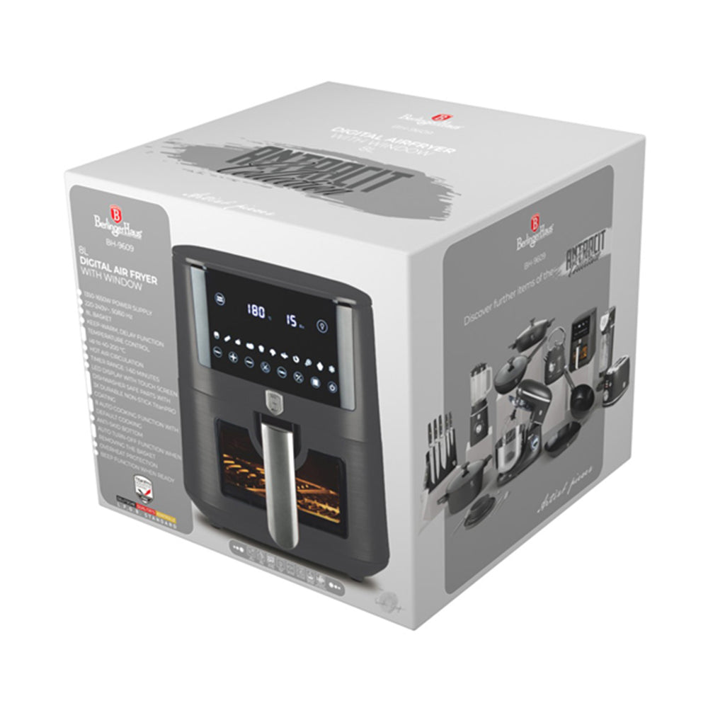 BerlingerHaus Airfryer XXXL Mat Antraciet - met Kijkvenster - 8 Liter - 1650W