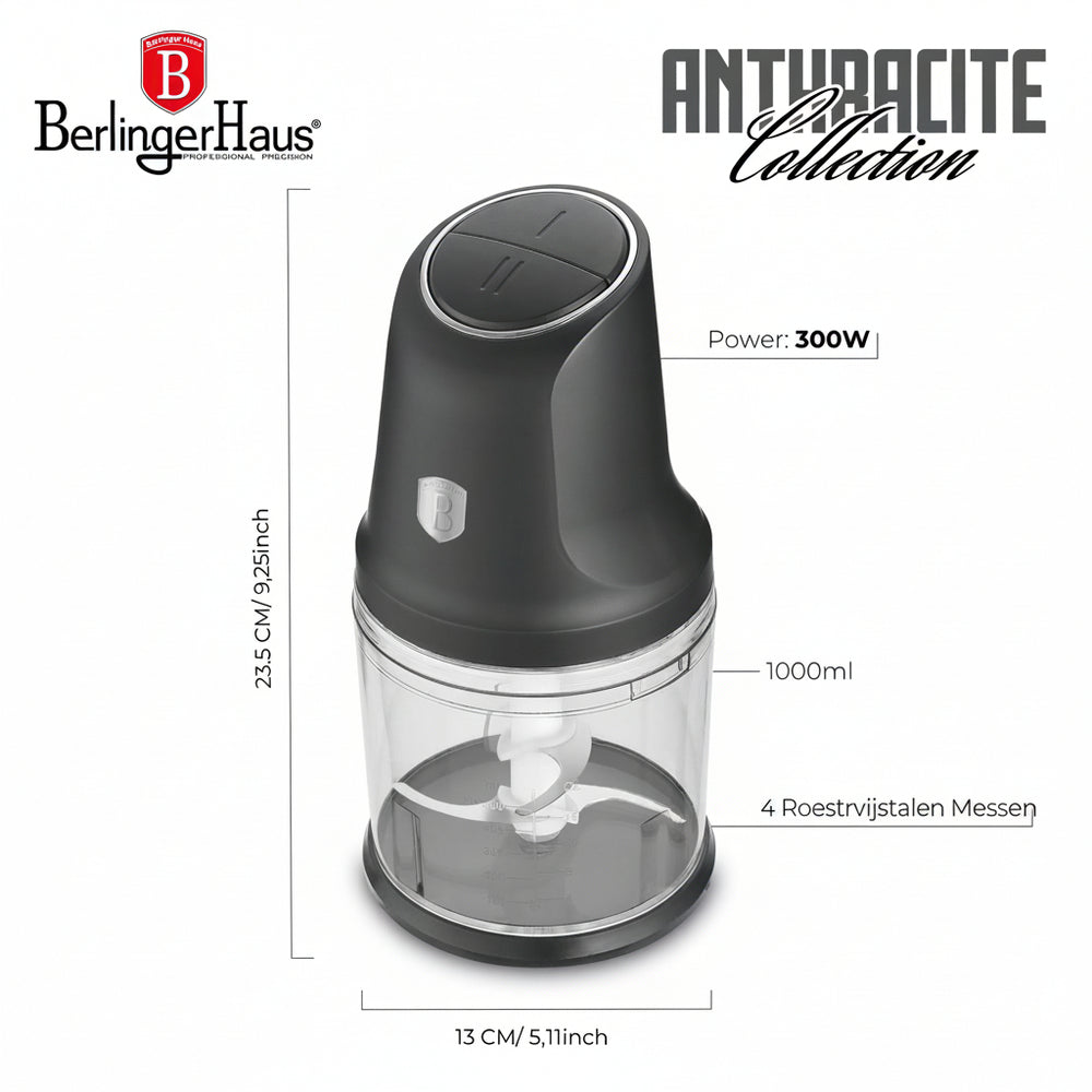 Berlinger Haus Hakmolen Antraciet - 2-in-1 - 4 Messen - 300W