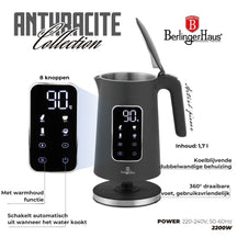 Berlinger Haus Waterkoker Digitaal Mat Antraciet - Temperatuurinstelling - 1.7 Liter - 2200W
