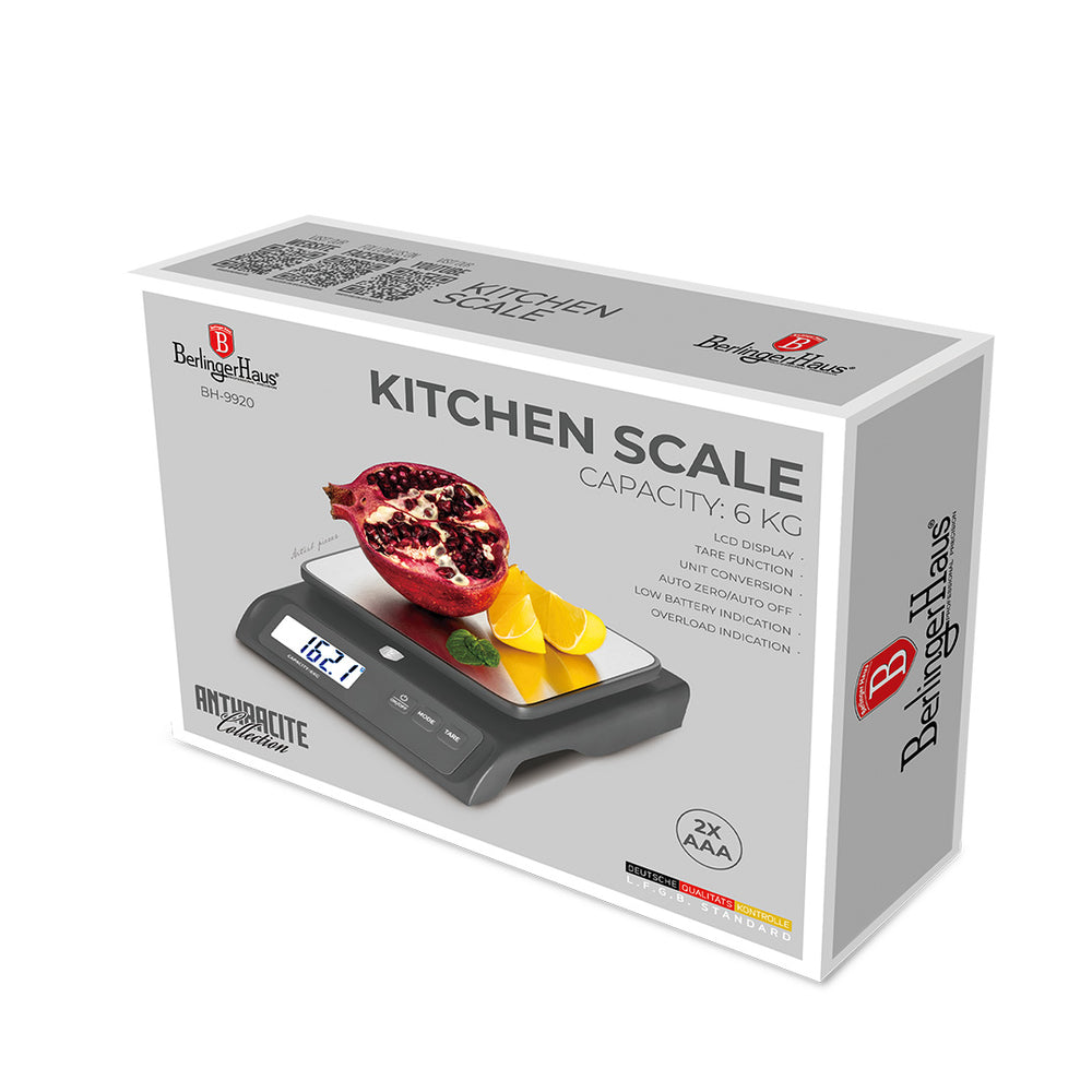 Berlinger Haus Keukenweegschaal Digitaal Antraciet - Maximaal 6 kg