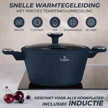 Berlinger Haus Pannenset Mat Blauw 11-Delig - Kookpan ø 20, 24, 28 cm, Koekenpan ø 24, 28 cm & Steelpan ø 16 cm - Geschikt voor alle warmtebronnen