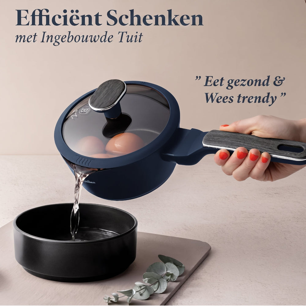 Berlinger Haus Pannenset Mat Blauw 11-Delig - Kookpan ø 20, 24, 28 cm, Koekenpan ø 24, 28 cm & Steelpan ø 16 cm - Geschikt voor alle warmtebronnen