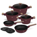 Berlinger Haus Pannenset Nordic Mat Bordeaux 7-Delig - Kookpan ø 20, 24, 28 cm, Koekenpan ø 20 & 24 cm - Geschikt voor alle warmtebronnen