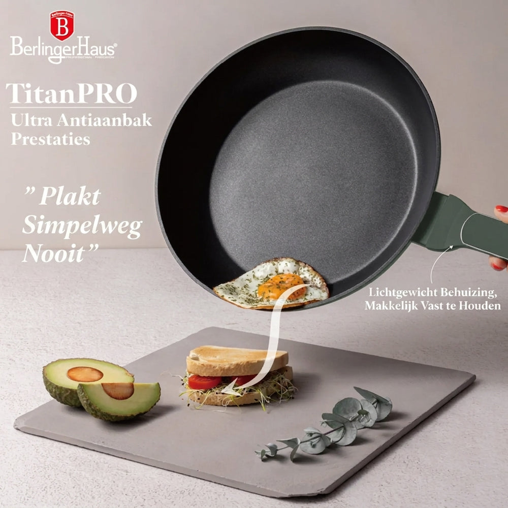Berlinger Haus Pannenset Mat Groen 11-Delig - Kookpan ø 20, 24, 28 cm, Koekenpan ø 24, 28 cm & Steelpan ø 16 cm - Geschikt voor alle warmtebronnen